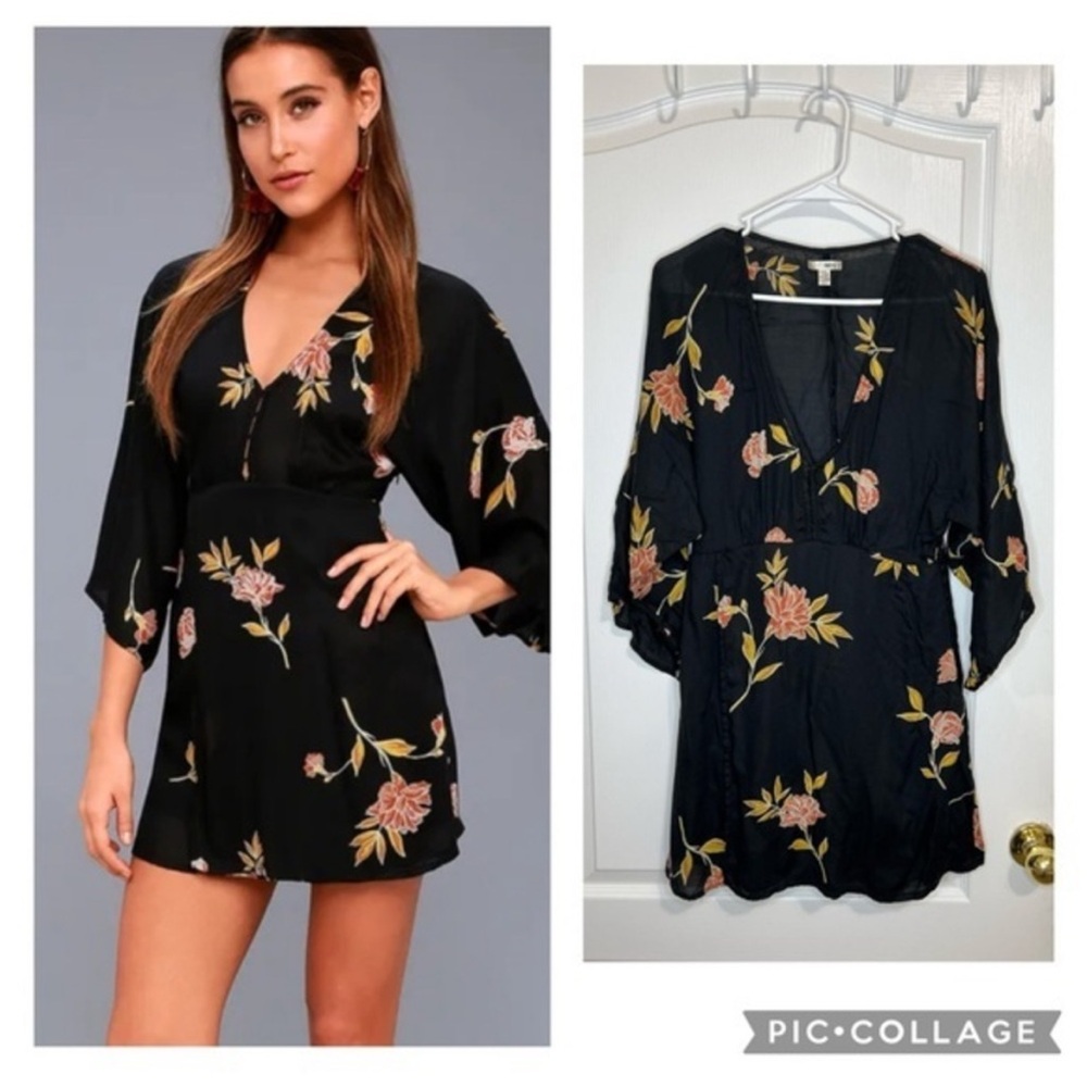 Amuse Society Black Floral Mini Dress